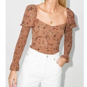 Reformation Floral Augustine Smocked Long Sleeve Top